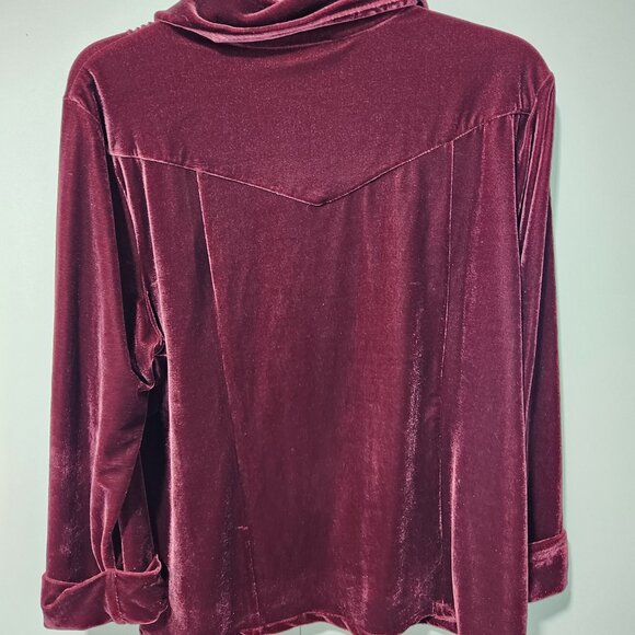 Soft Surroundings Vintage Ruffle Look Velvet Top- Cranberry Color- Large - Picture 3 of 4